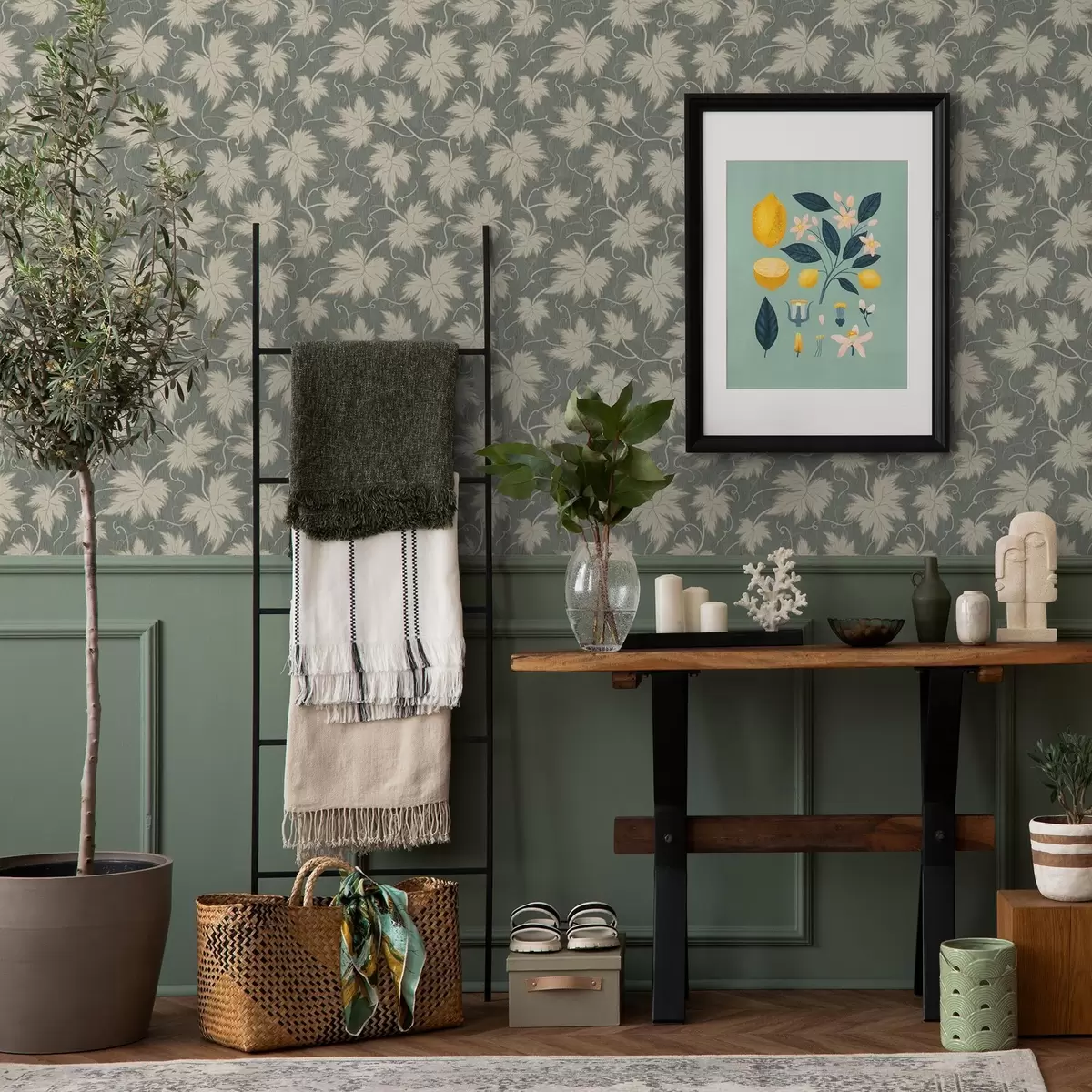 Tapety Bílý vinný list na zeleném pozadí a00194