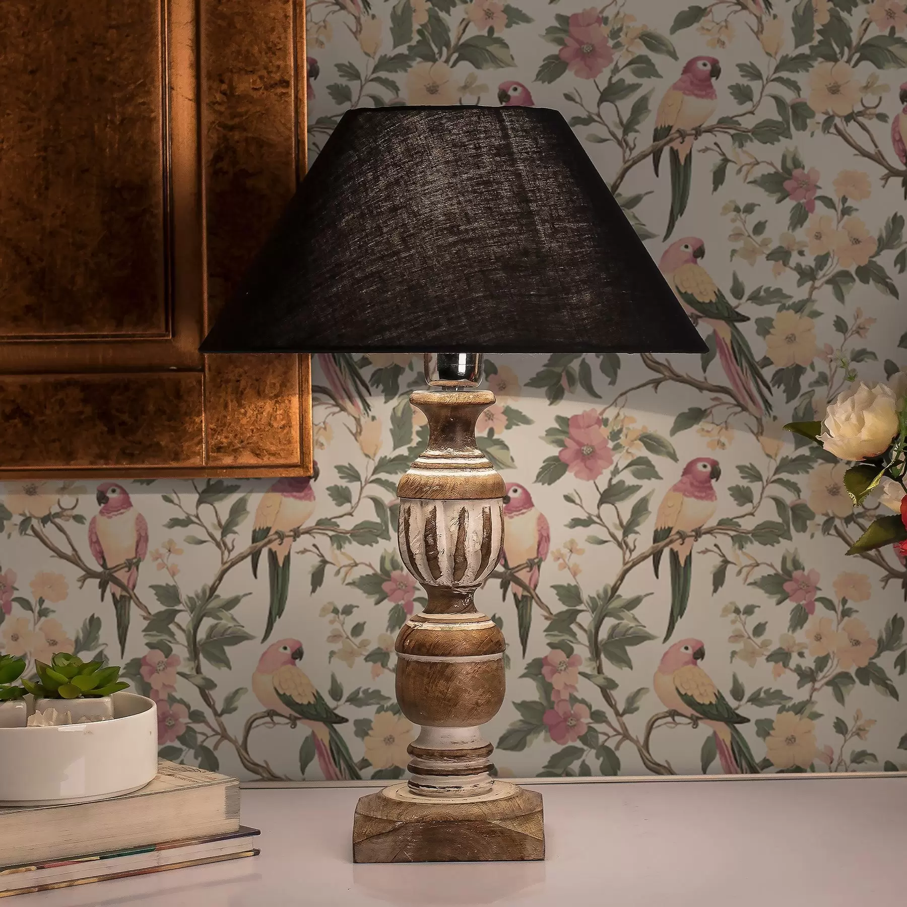 Fototapet Tropičtí ptáci na kvetoucích větvích v pastelových barvách a00199