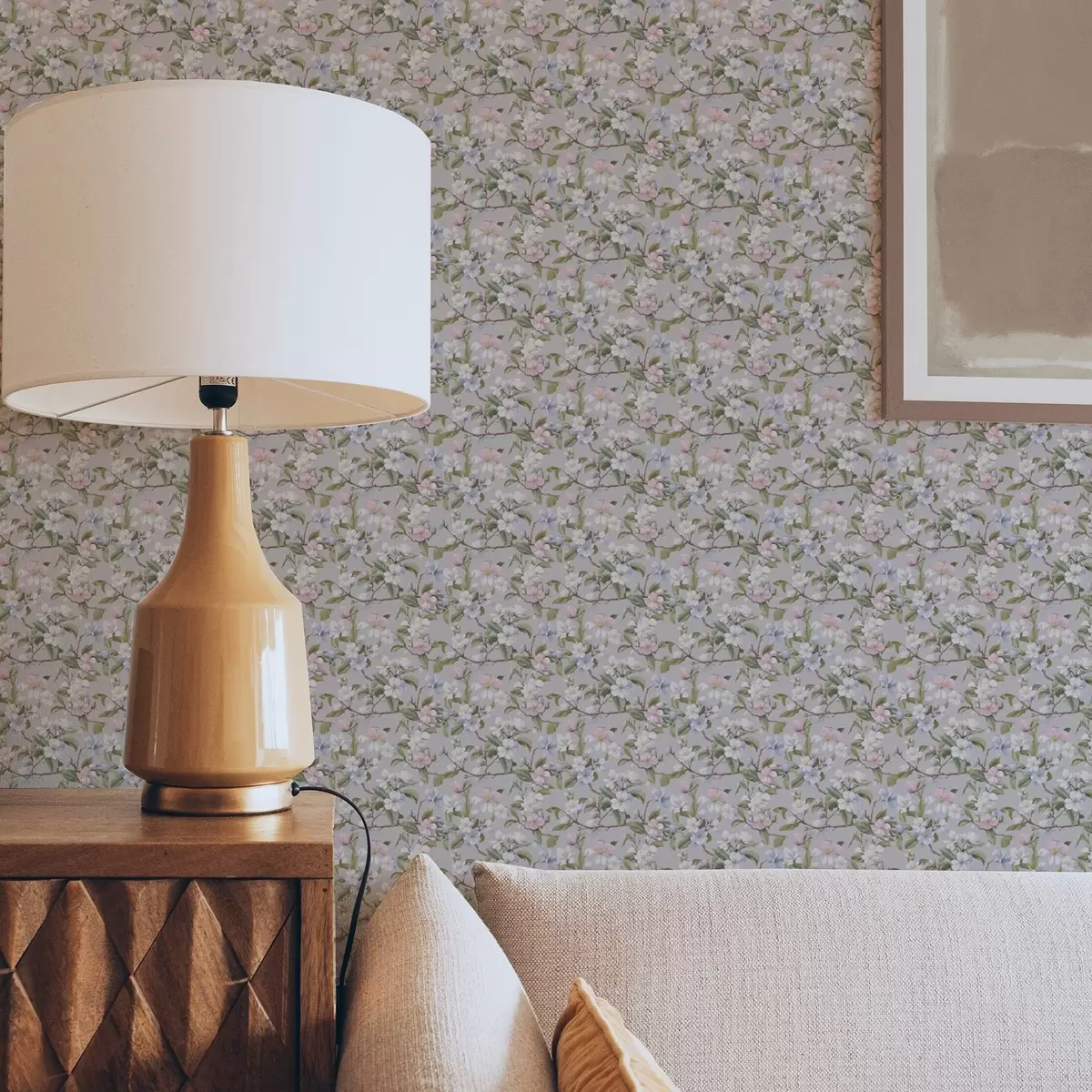 Tapety Pastelová květinová diagonála ve stylu renesančního textilu a00205