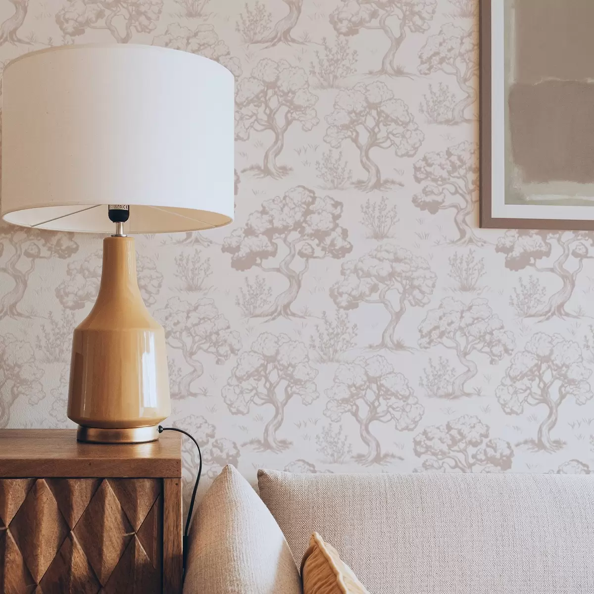 Tapety Monochromatické siluety stromů ve vintage stylu, béžové barevné schéma a00210