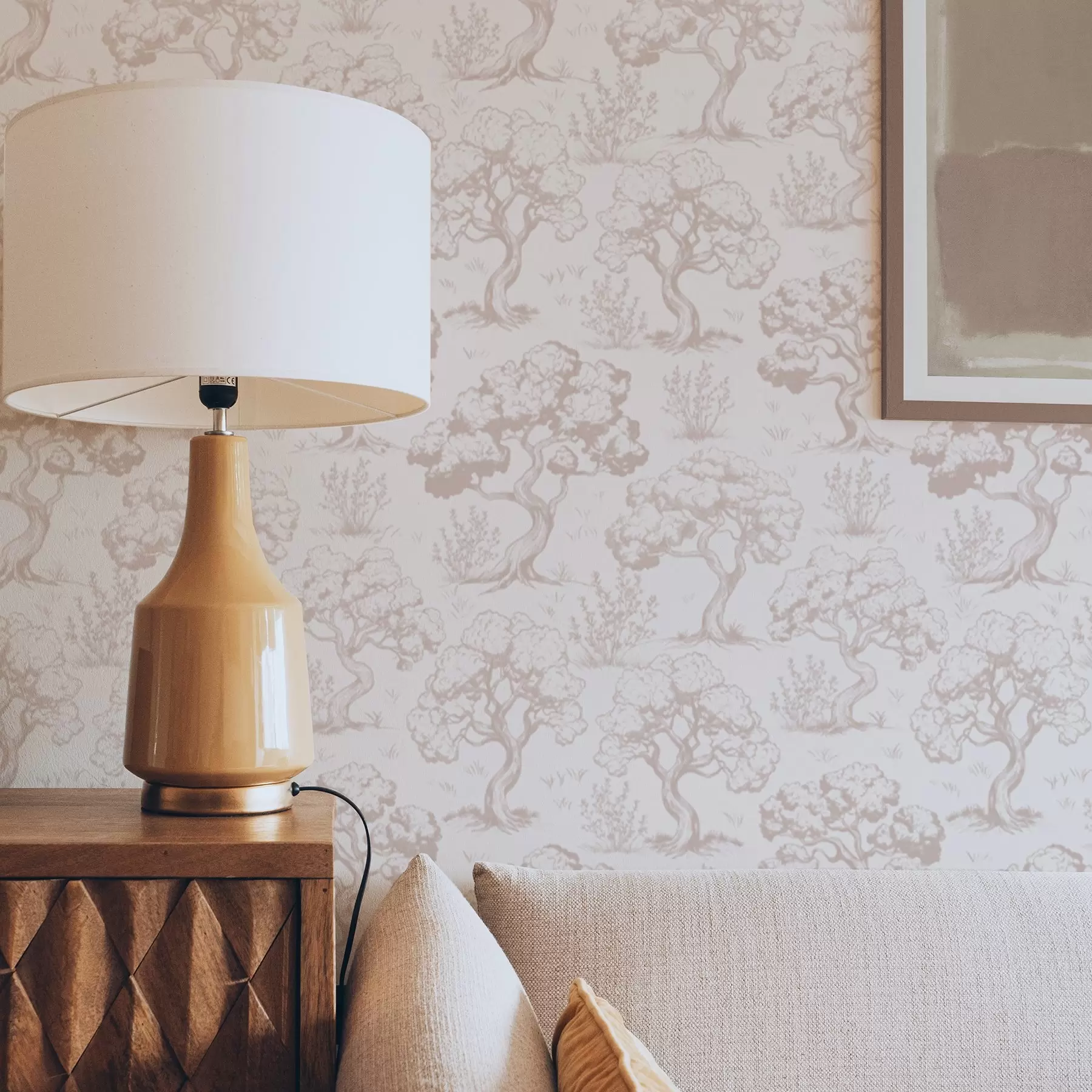 Fototapet Monochromatické siluety stromů ve vintage stylu, béžové barevné schéma a00210