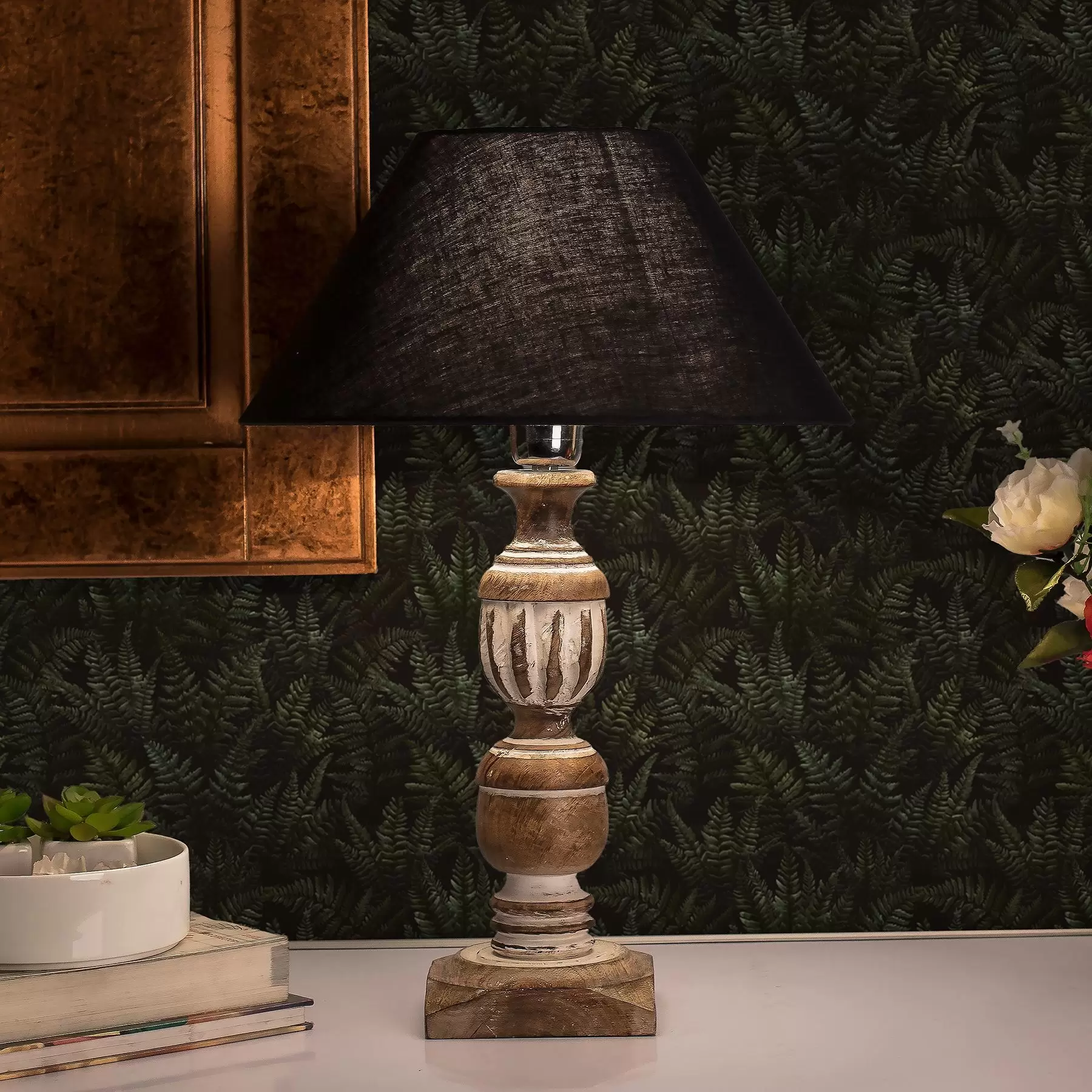 Fototapet Tmavé kapradí, lesní ornament, noční barvy a00214