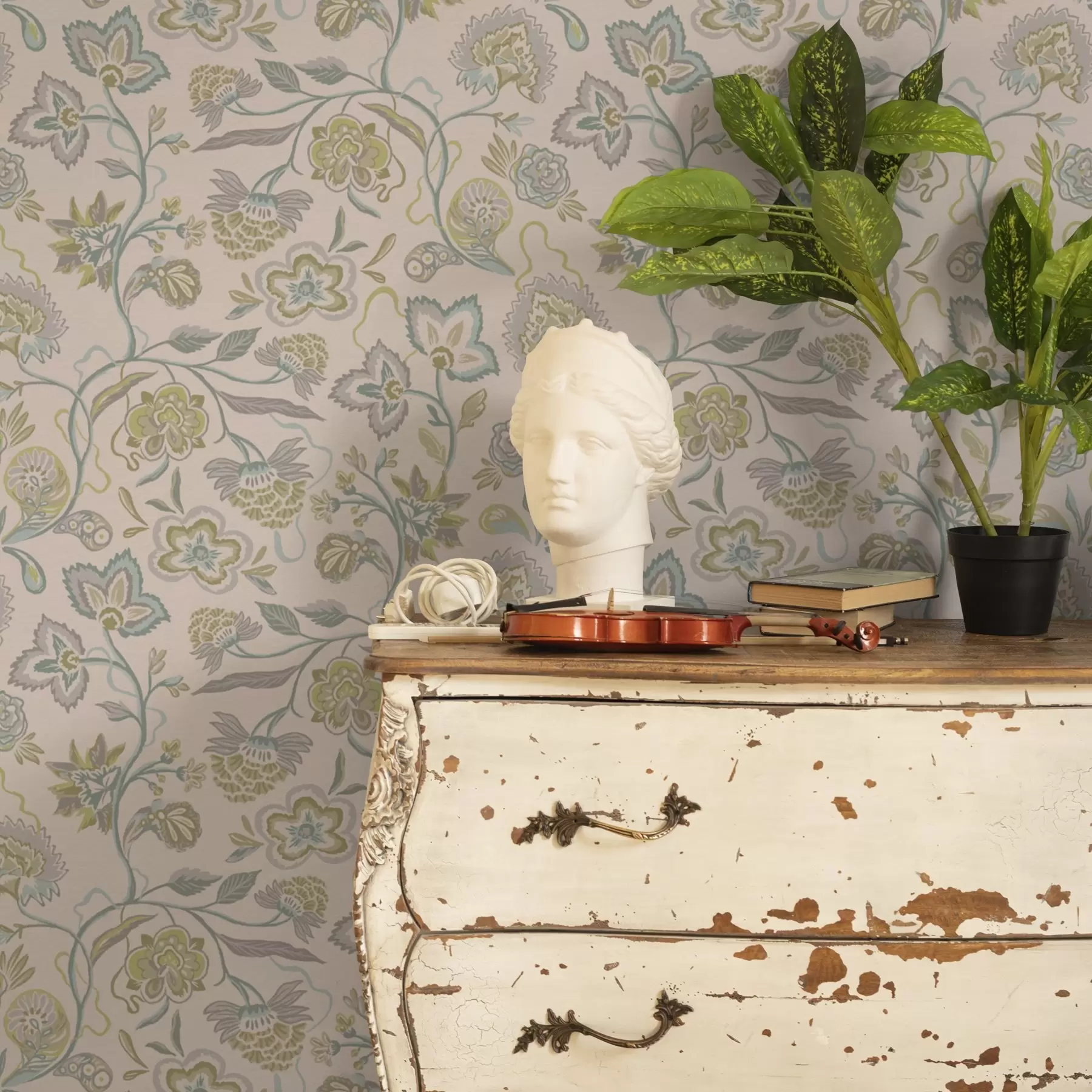 Fototapet Ozdobné květiny v pastelových barvách, vintage styl a00222