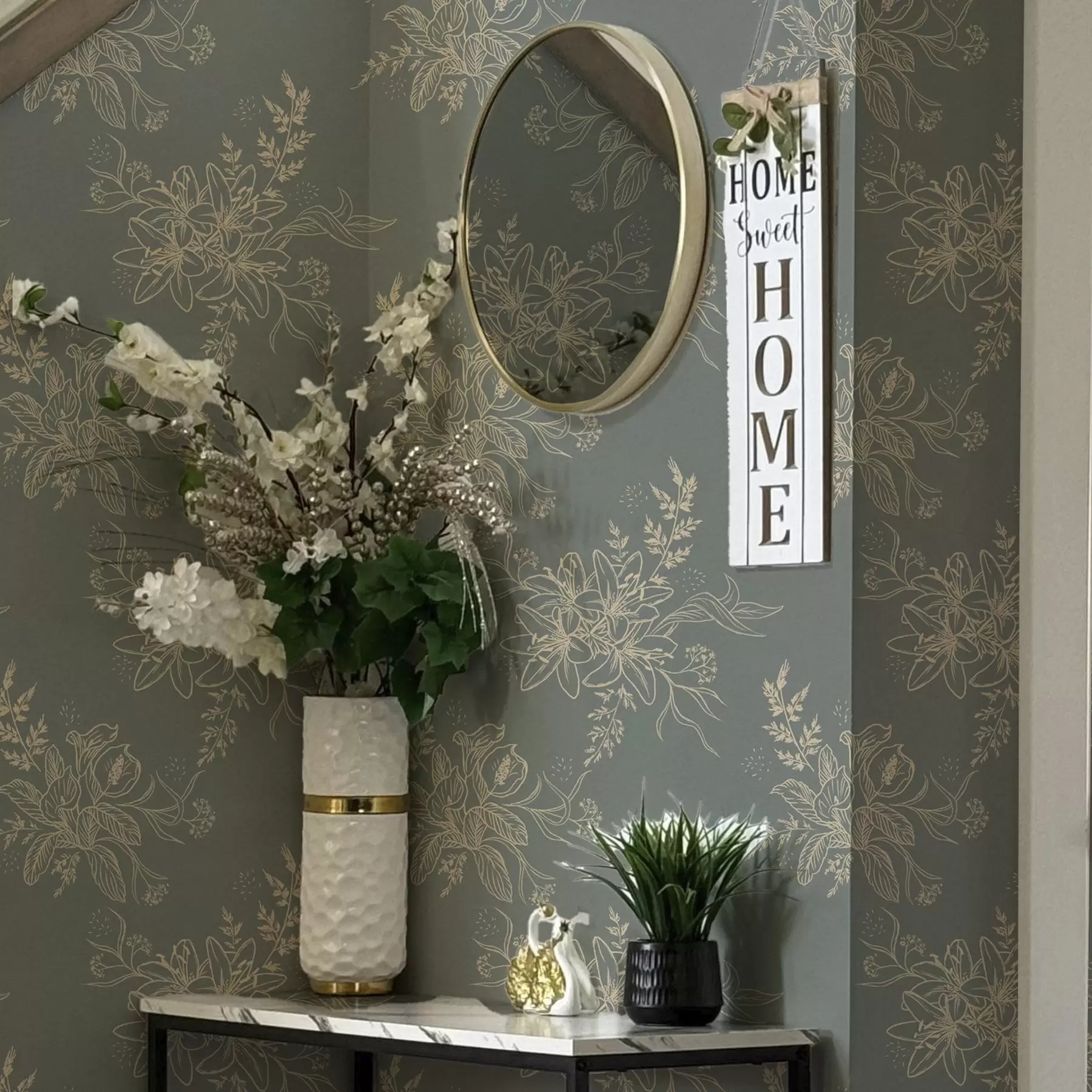 Fototapet Obrysové květiny na modrošedém pozadí, elegantní botanický vzor a00226