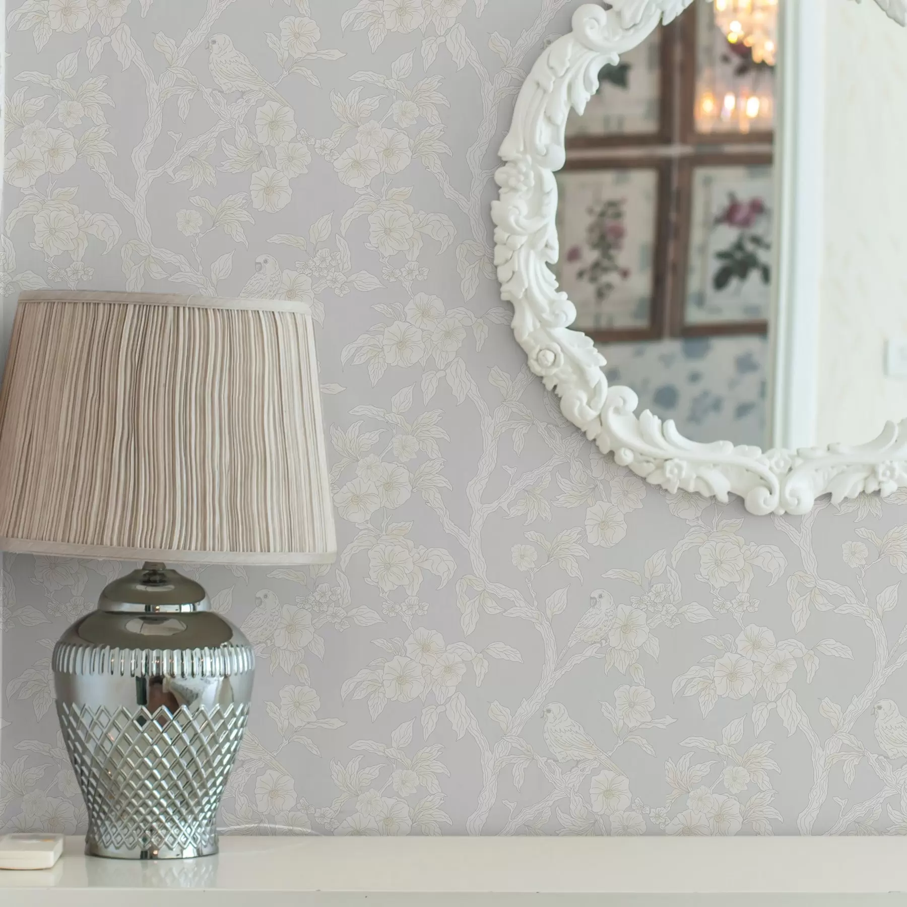 Fototapet Lehký vzor ptáků na větvích, pastelová paleta, klasika a00230