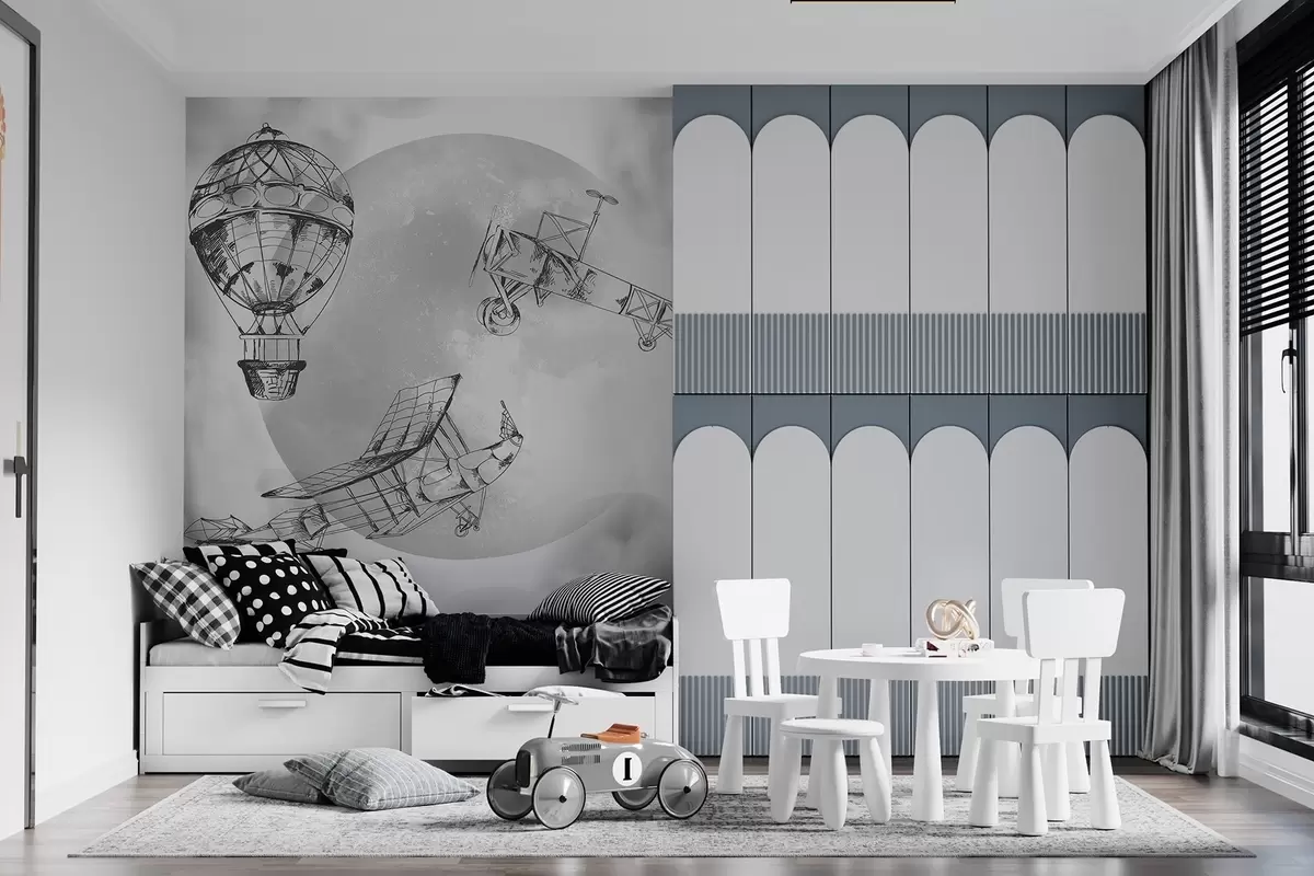 Fototapet Retro letadla na pozadí měsíce a mraků w04085