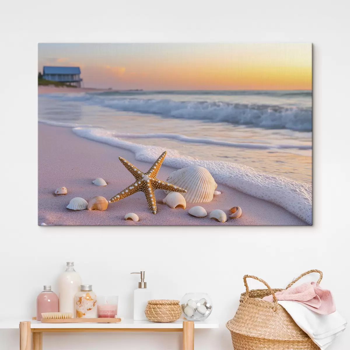 Obraz Mořské pobřeží s mořskými hvězdicemi, mušlemi a vlnami Č. s44714