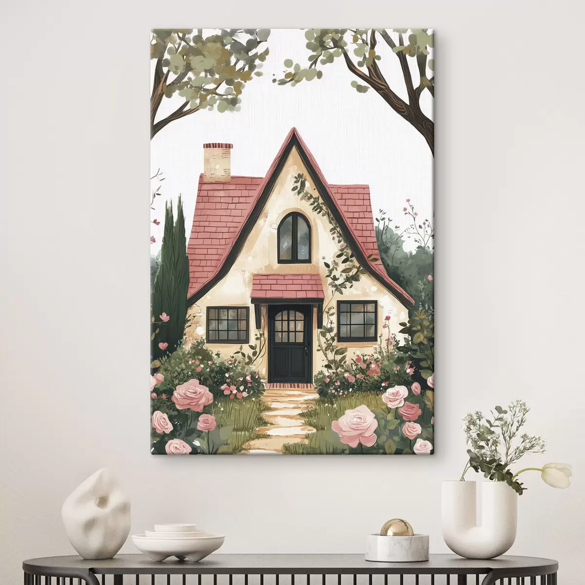 Obraz Pohádkový dům v lese, růže, pastelový styl Č. s44718