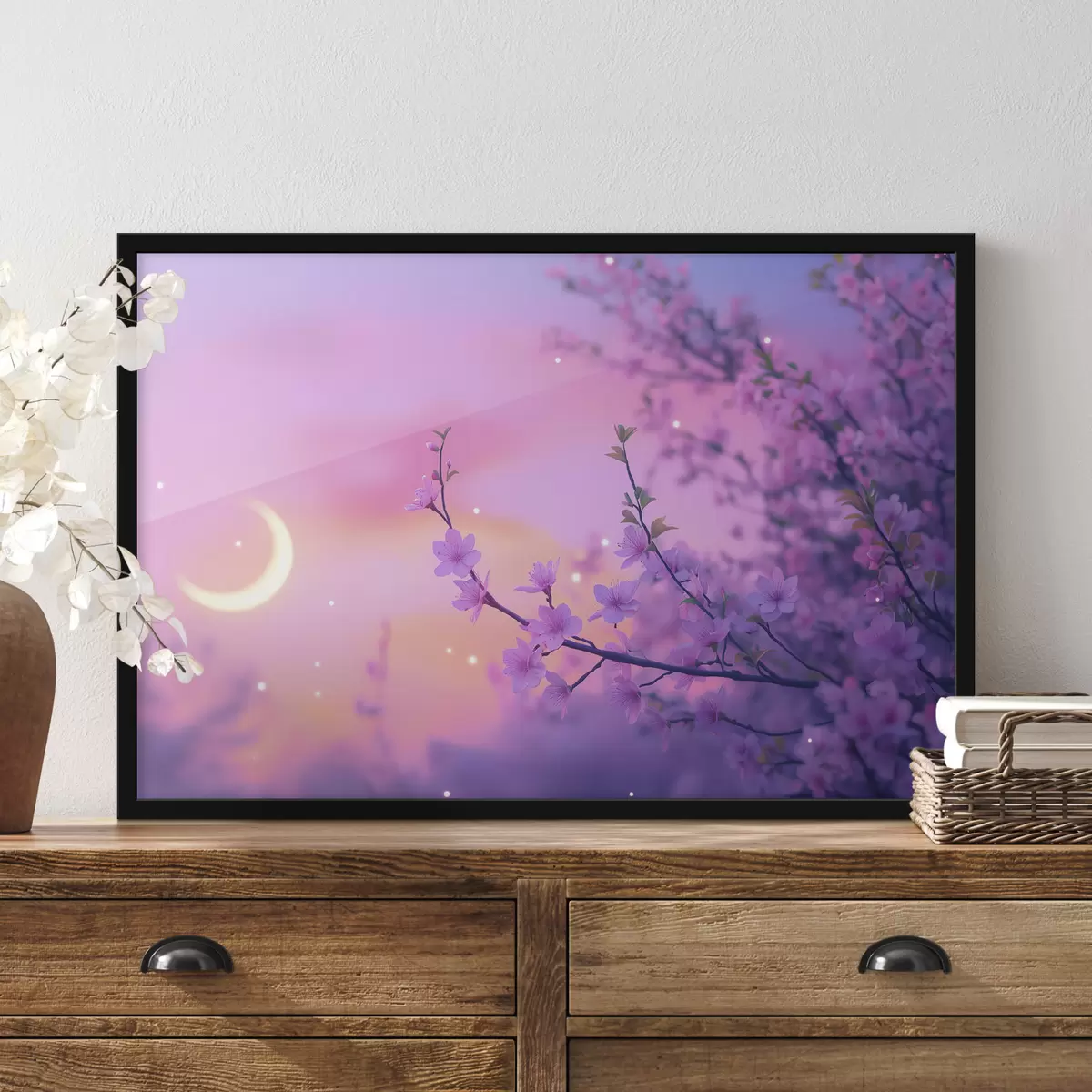 Poster Fialová obloha s měsícem a třešněmi f44717