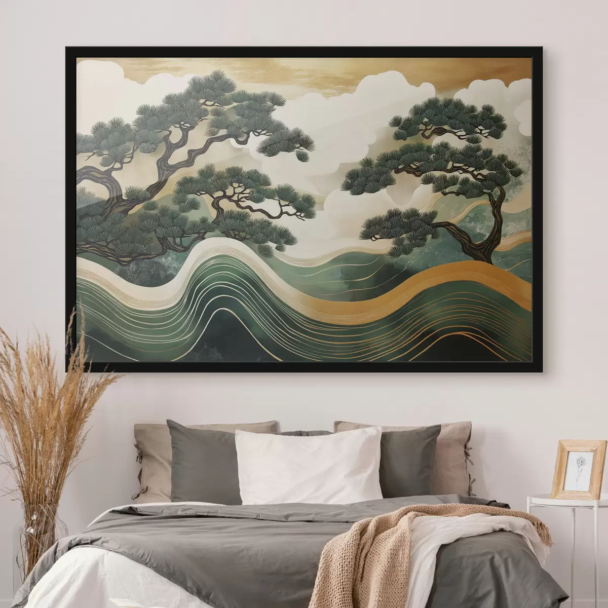 Poster Abstraktní krajiny s borovicemi, čínský styl f44720