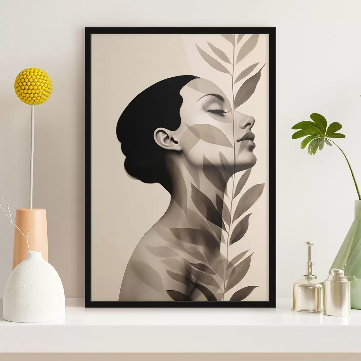 Poster Profil ženy s květinovým vzorem f44725