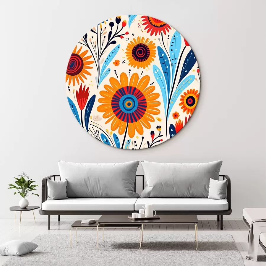 Obraz Stylizované květiny v modré a oranžové paletě Č. r44761