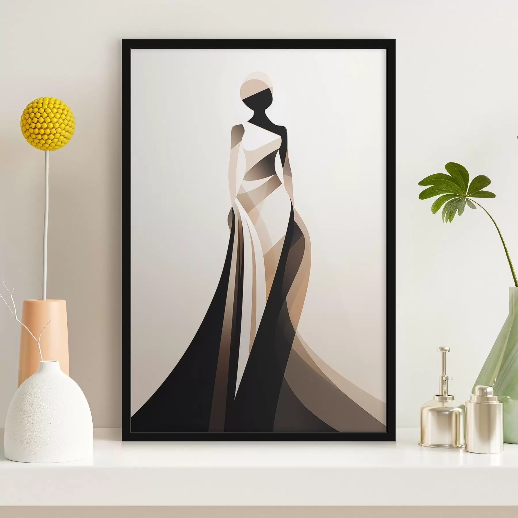 Fototapet Ženská silueta v béžových a černých tónech f44749