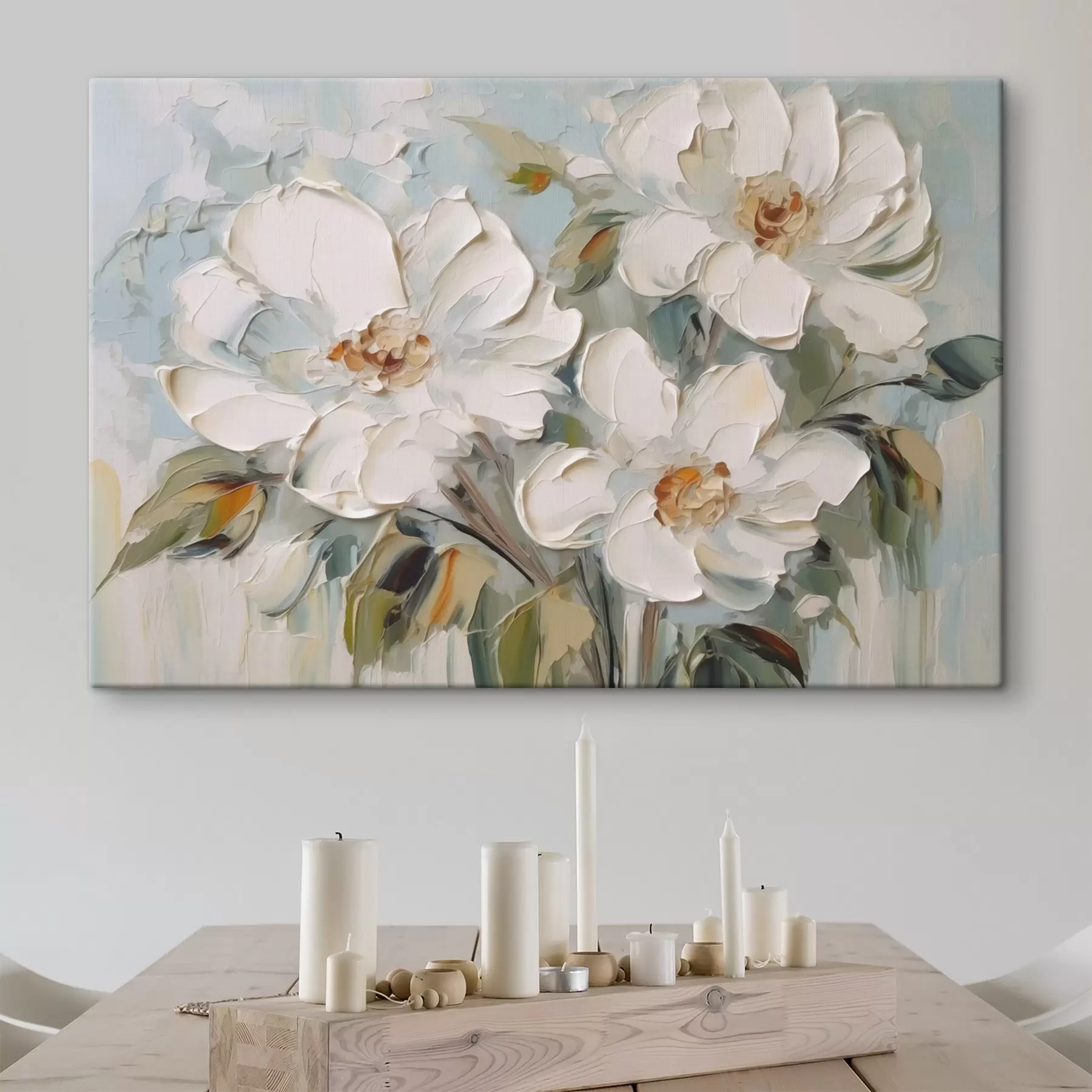 Fototapet Malba imitující bílé květy s44775