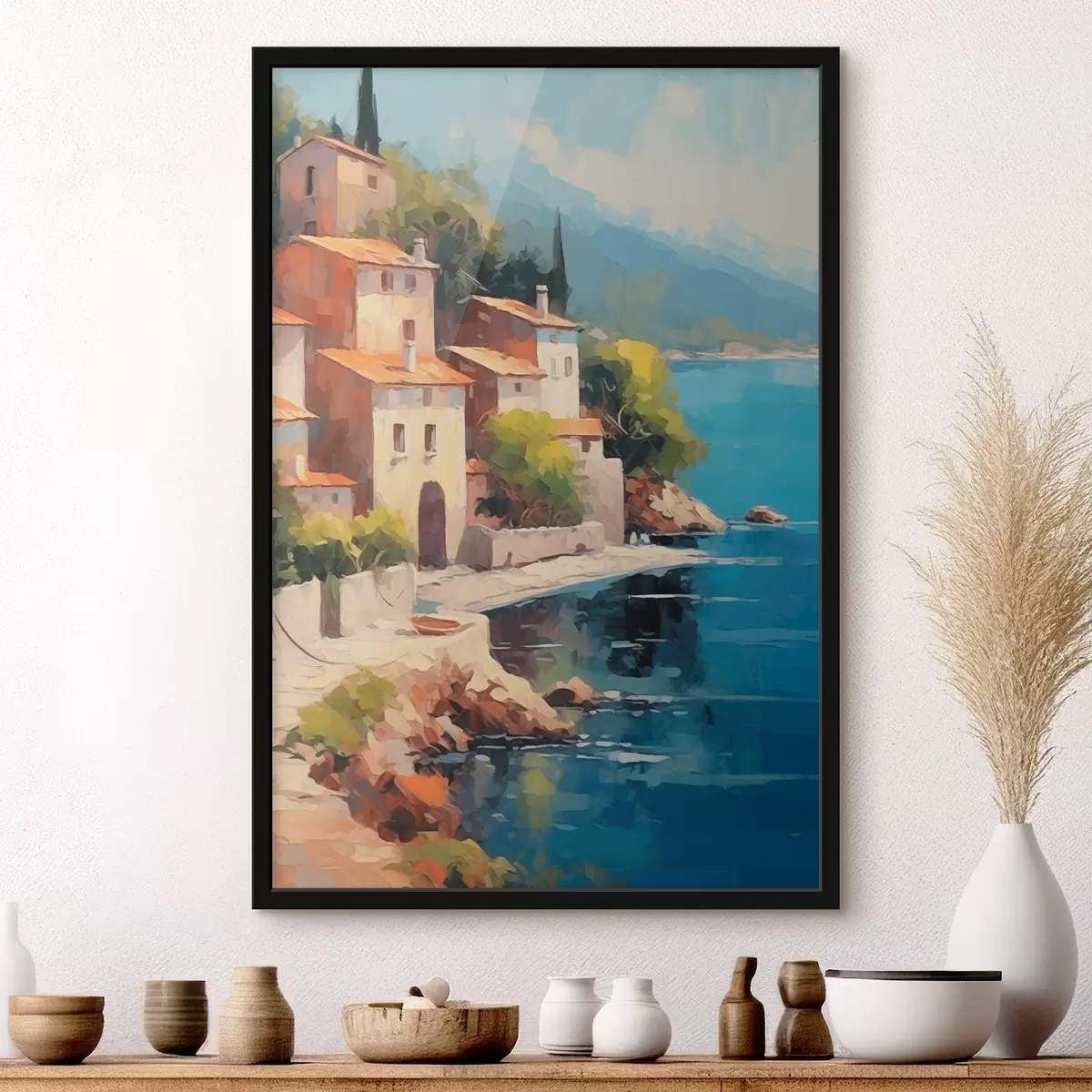 Poster Domy u zálivu Imitace malby f44773