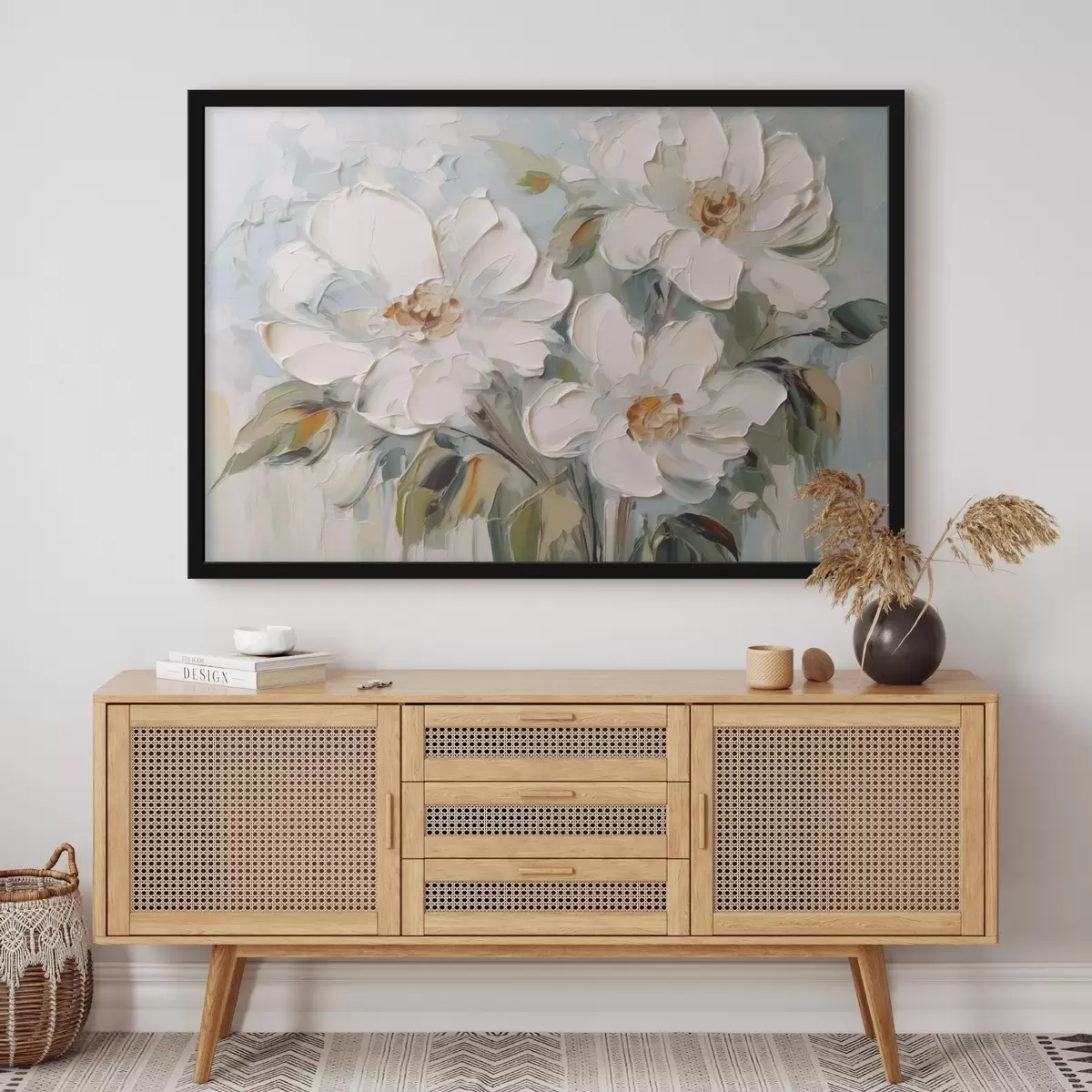 Poster Malba imitující bílé květy f44775