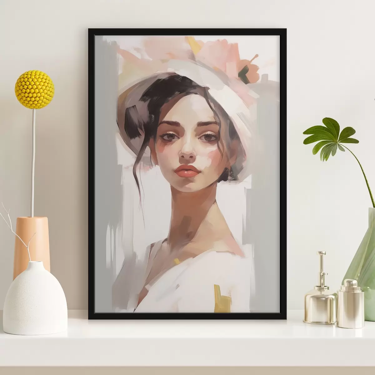 Poster Dívka v klobouku imitace malby f44778