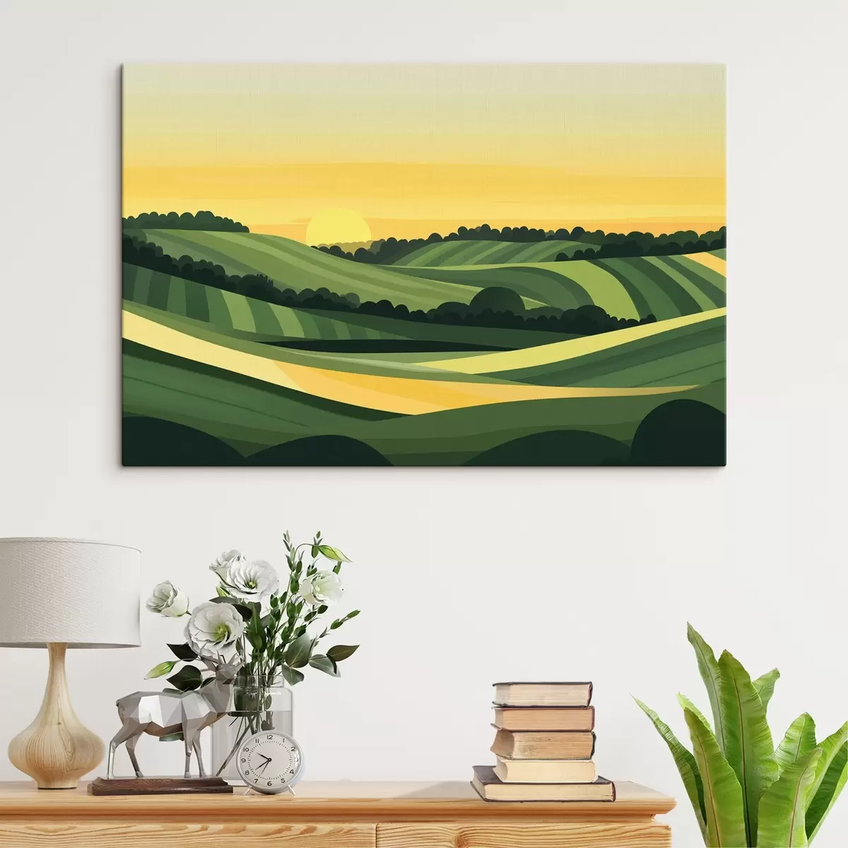 Obraz Abstraktní krajiny s kopci a západem slunce  Č. s44785