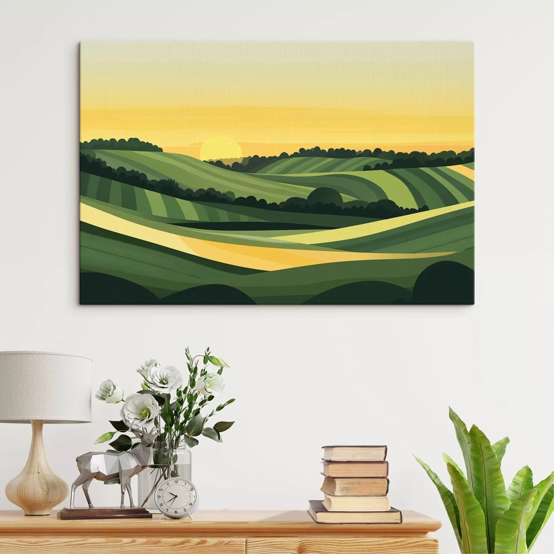 Fototapet Abstraktní krajiny s kopci a západem slunce  s44785