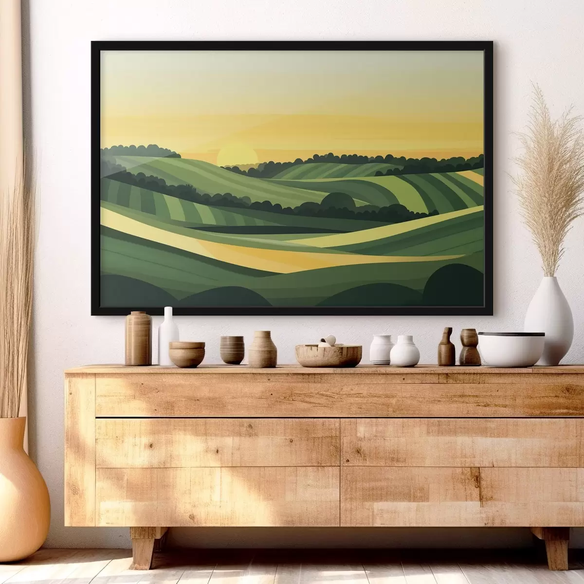 Poster Abstraktní krajiny s kopci a západem slunce f44785