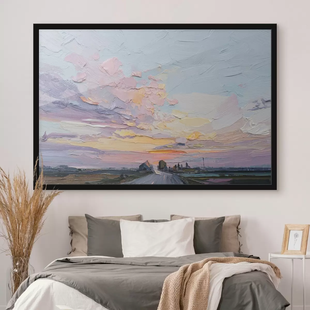 Poster Venkovské krajiny ve stylu olejové kresby, západ slunce f44794