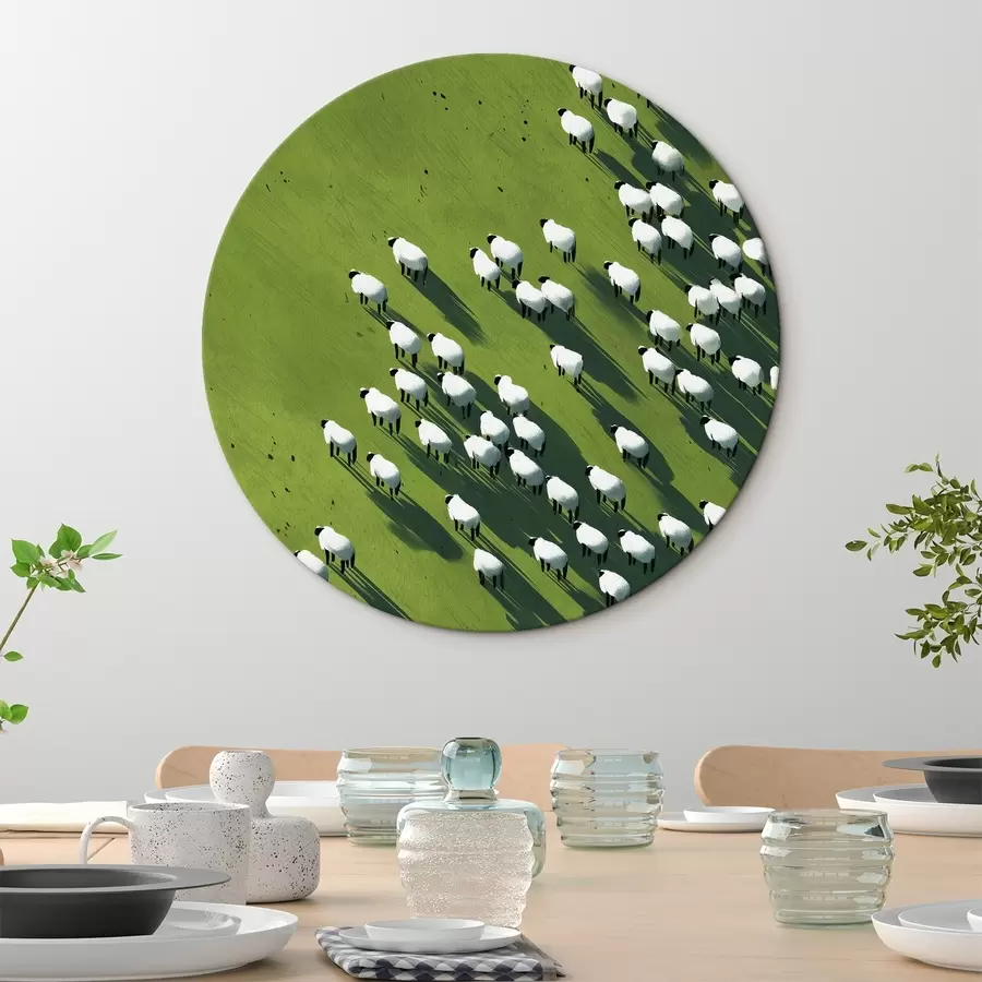 Obraz Zelené pole se stádem ovcí, abstrakce, letecký pohled Č. r44793