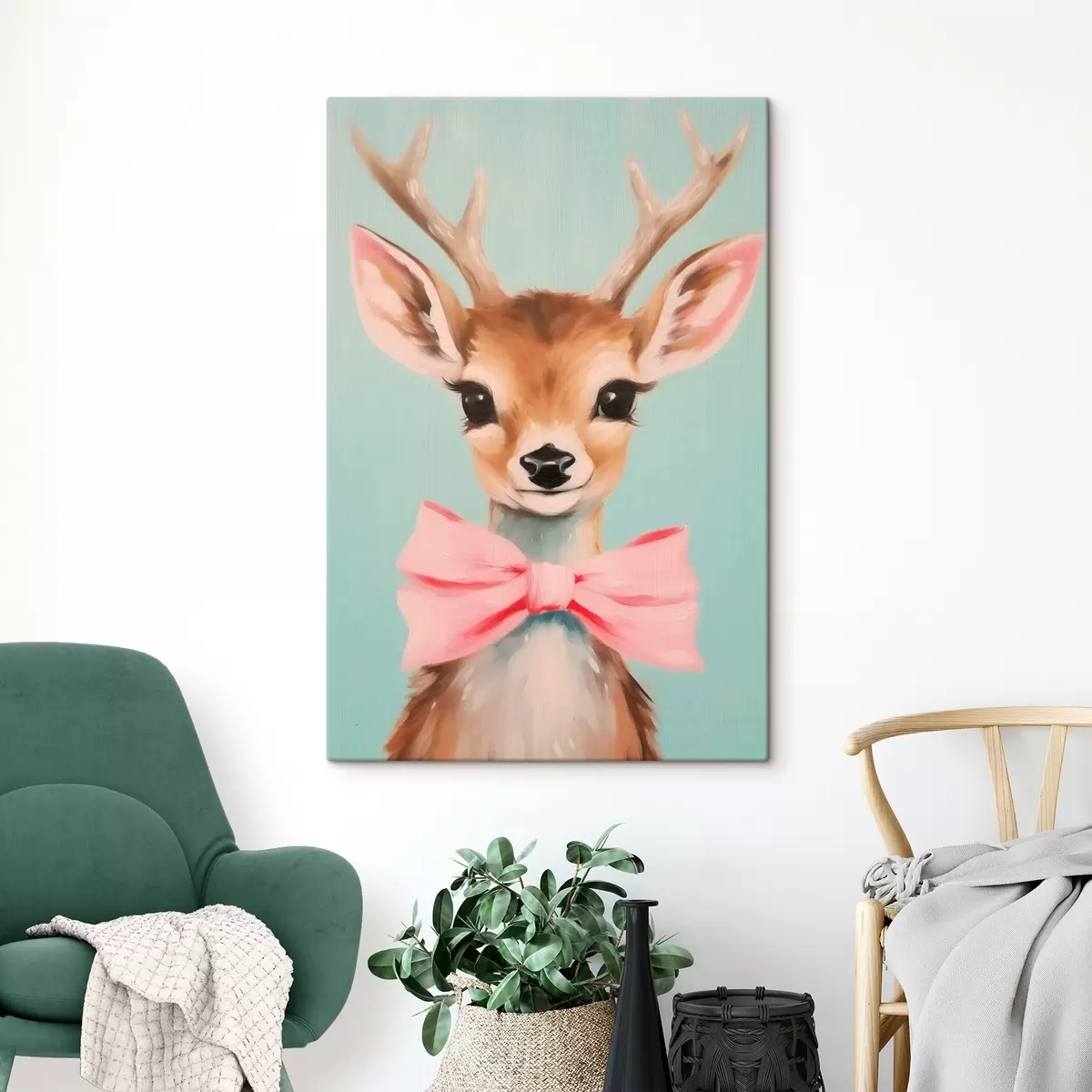 Obraz Jelen s růžovou mašlí Č. s44802