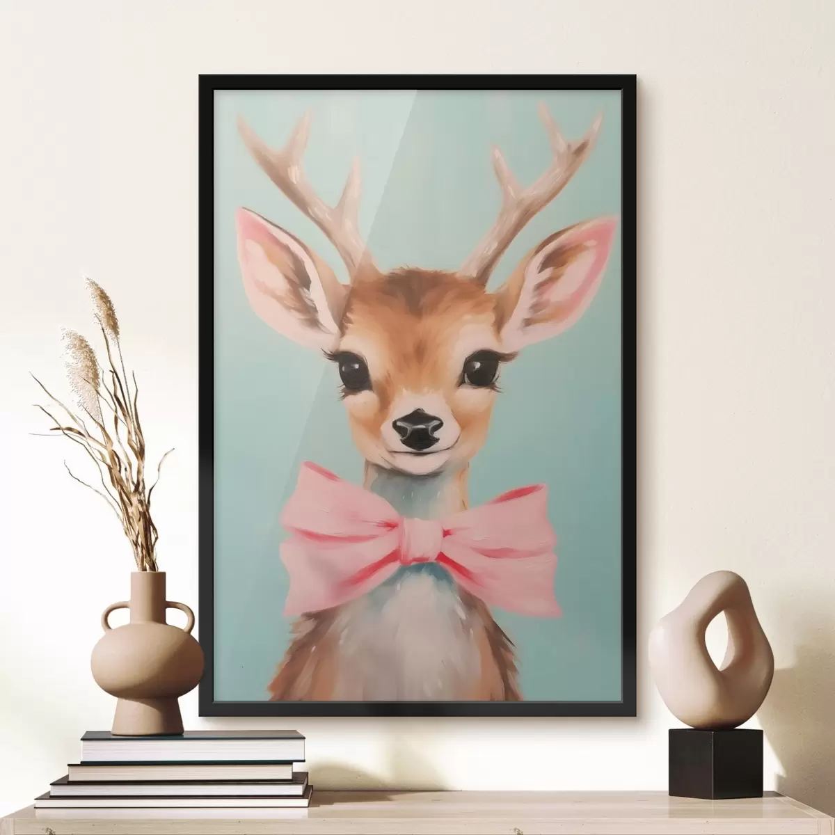 Poster Jelen s růžovou mašlí f44802