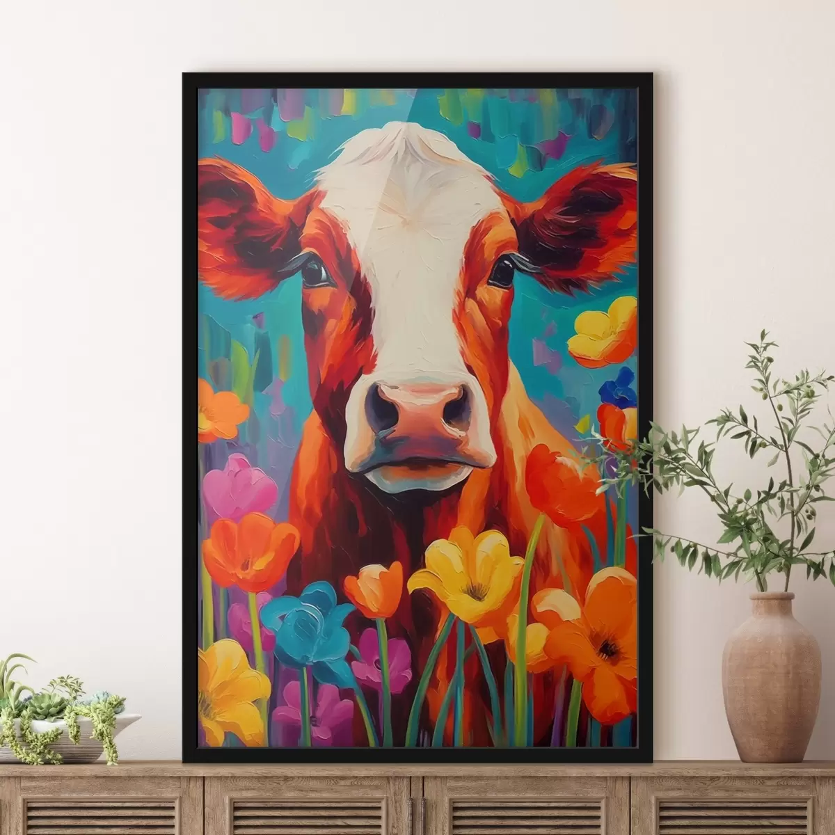 Poster Kráva mezi květinami f44803