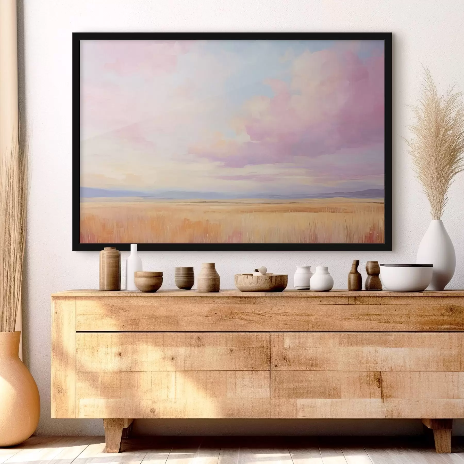 Fototapet Růžová obloha nad polem f44810