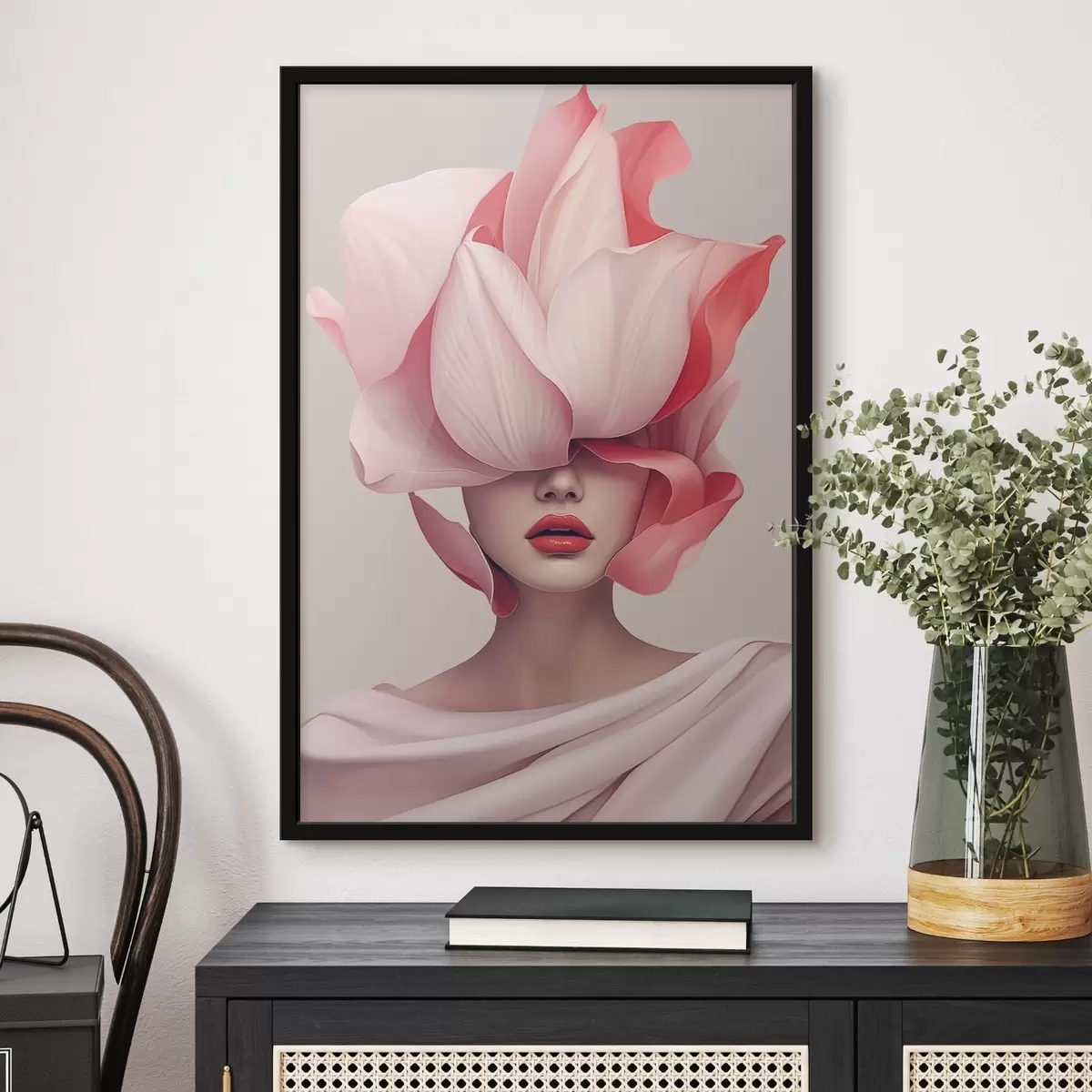 Poster Portrét ženy s velkými okvětními lístky f44812