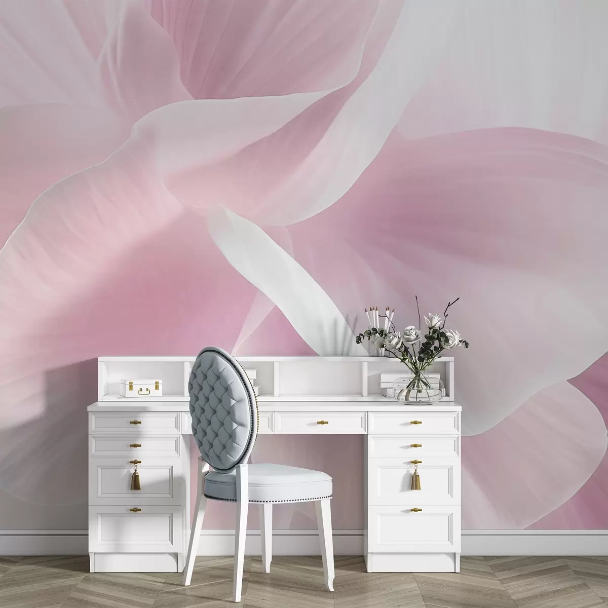 Fototapet Abstraktní strukturovaná květina s jemnými okvětními lístky, měkké osvětlení, elegantní kompozice, minimalistická estetika w09211v1