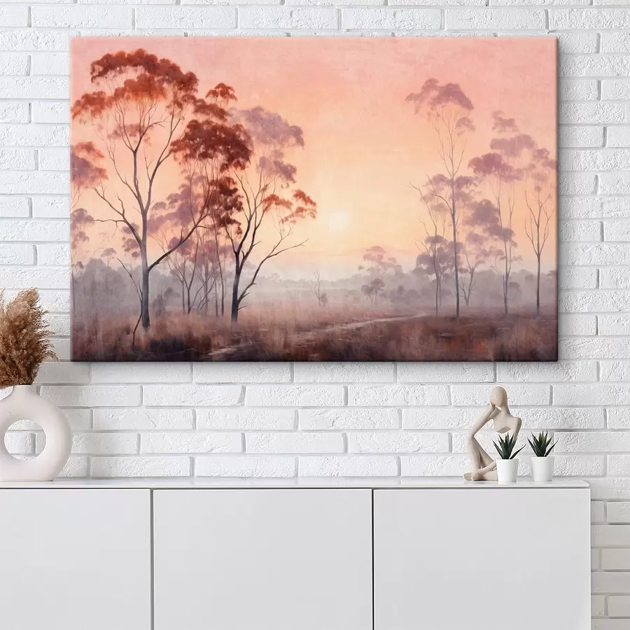 Obraz Krajinomalba pole s vysokou trávou a stromy, slunce v pozadí Č. s44854