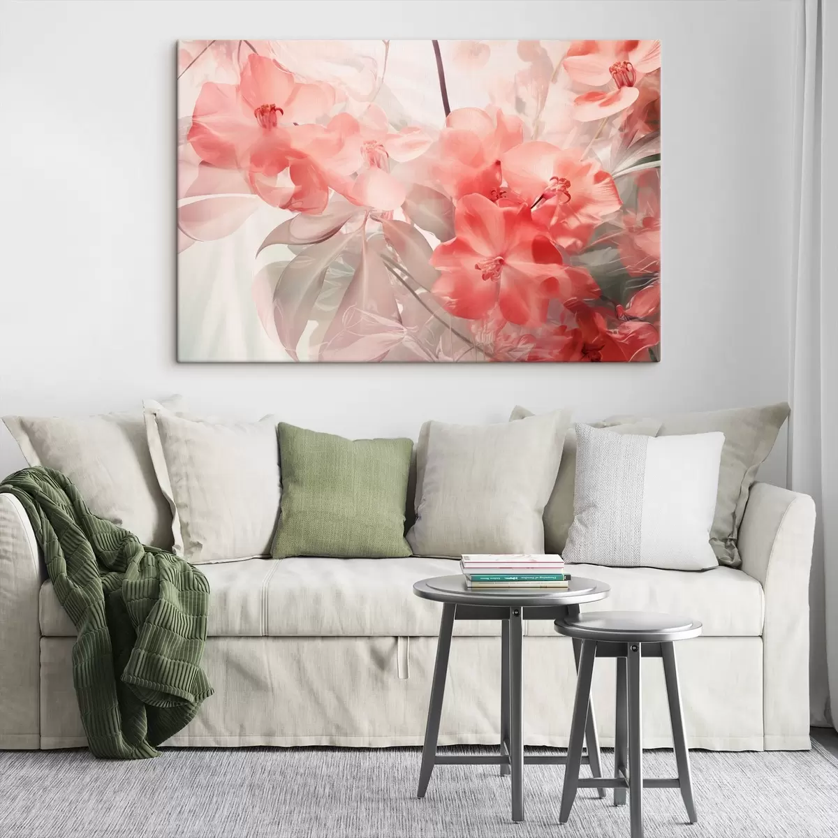 Obraz Zářivě růžové tropické květy s jemnými, tlumenými zelenými listy vytvářejí zasněně jemné textury Č. s44861