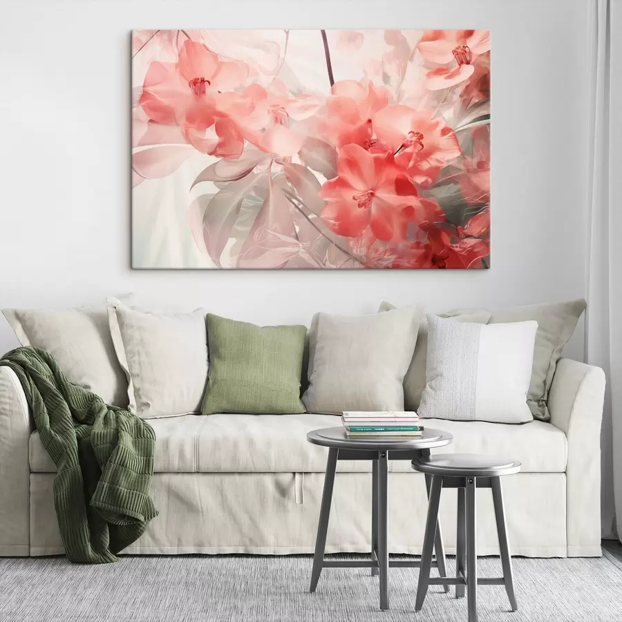 Obraz Zářivě růžové tropické květy s jemnými, tlumenými zelenými listy vytvářejí zasněně jemné textury Č. s44861