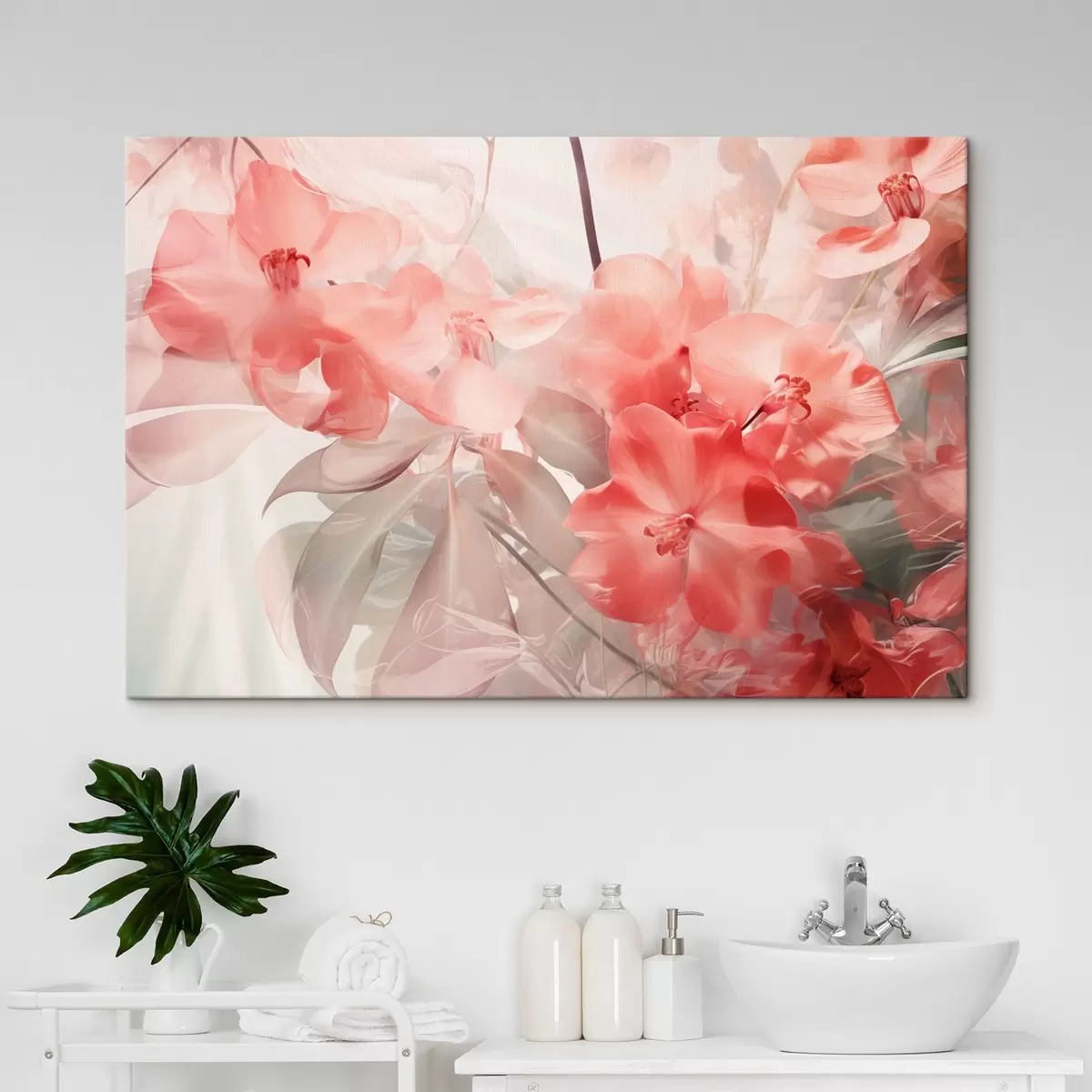 Obraz Zářivě růžové tropické květy s jemnými, tlumenými zelenými listy vytvářejí zasněně jemné textury Č. s44861