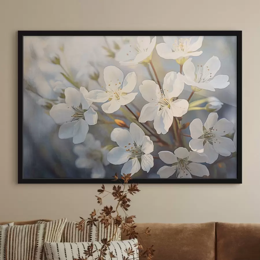 Fototapet Bílé třešňové květy s texturou ve stylu akvarelu, jemné okvětní lístky, jarní období f44859