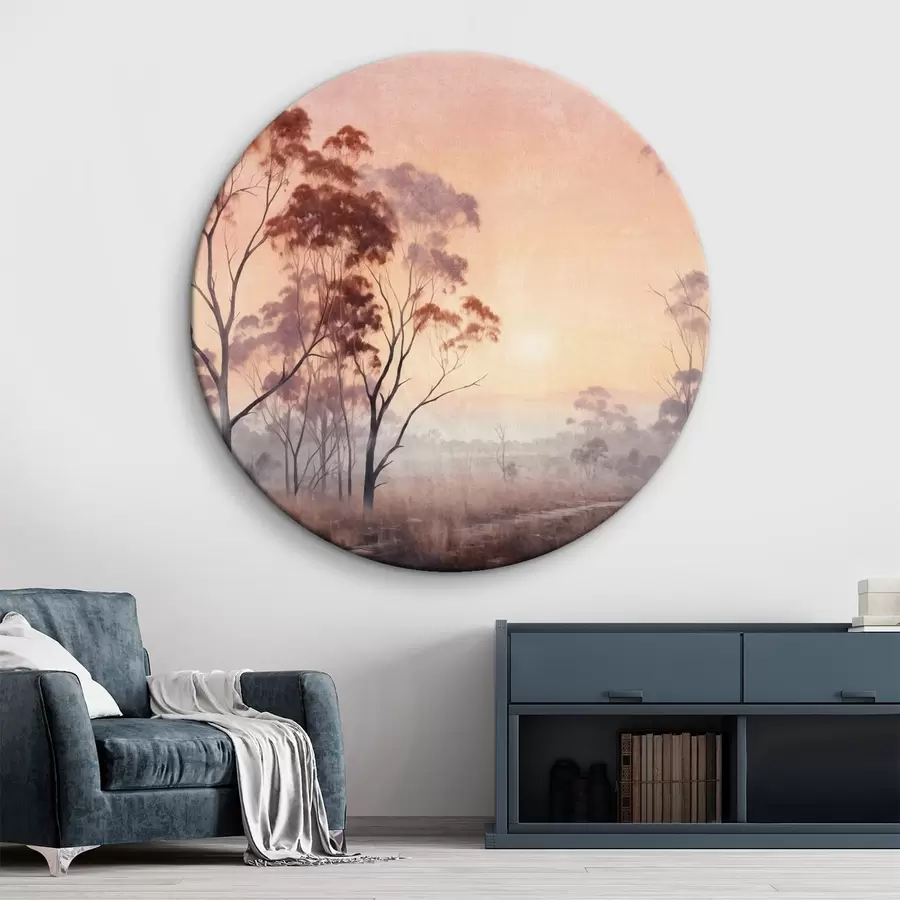 Obraz Krajinomalba pole s vysokou trávou a stromy, slunce v pozadí Č. r44854