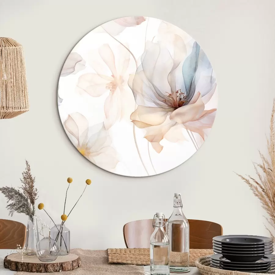 Obraz Průsvitné strukturované květy v pastelových barvách, jemné okvětní lístky, jemné linie na bílém pozadí Č. r44855