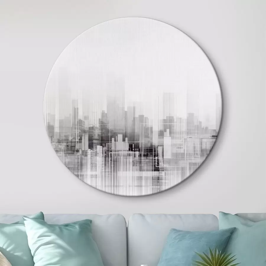 Obraz Texturovaná minimalistická městská krajina s vysokými budovami a mrakodrapy v siluetě na bílé obloze Č. r44863