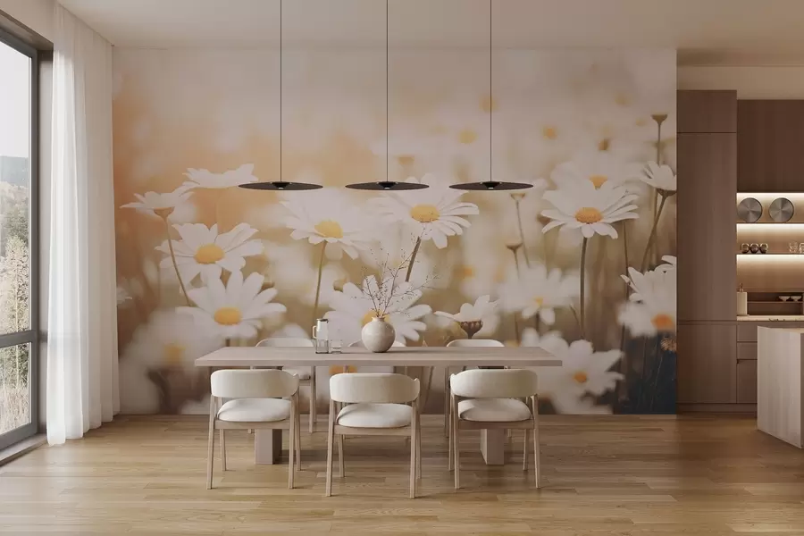 Fototapet Divoké sedmikrásky na světlém pozadí s efektem měkkého zaostření w04161