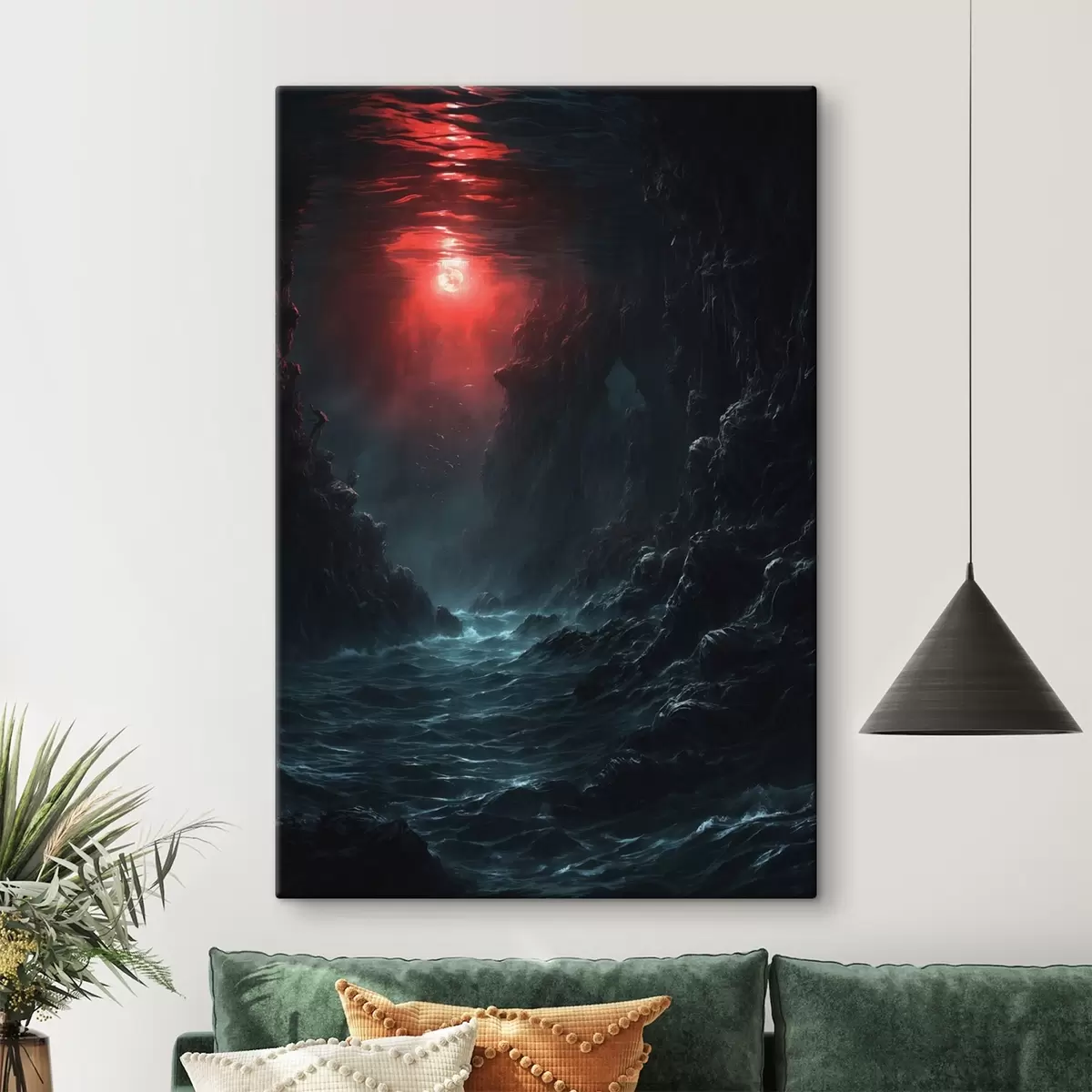 Obraz Temná mořská soutěska s červeným světlem shora Č. s44870