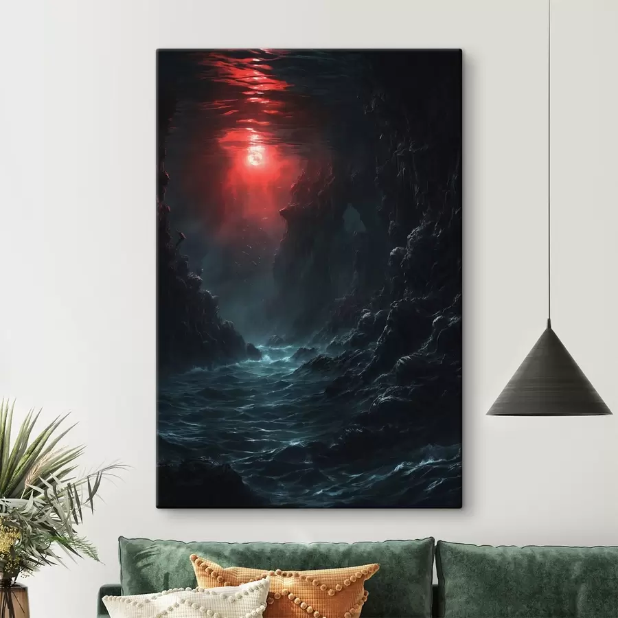 Obraz Temná mořská soutěska s červeným světlem shora Č. s44870