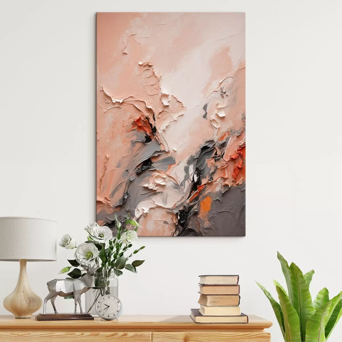 Obraz Abstrakt v broskvově šedých tónech s texturovanými tahy Č. s44873