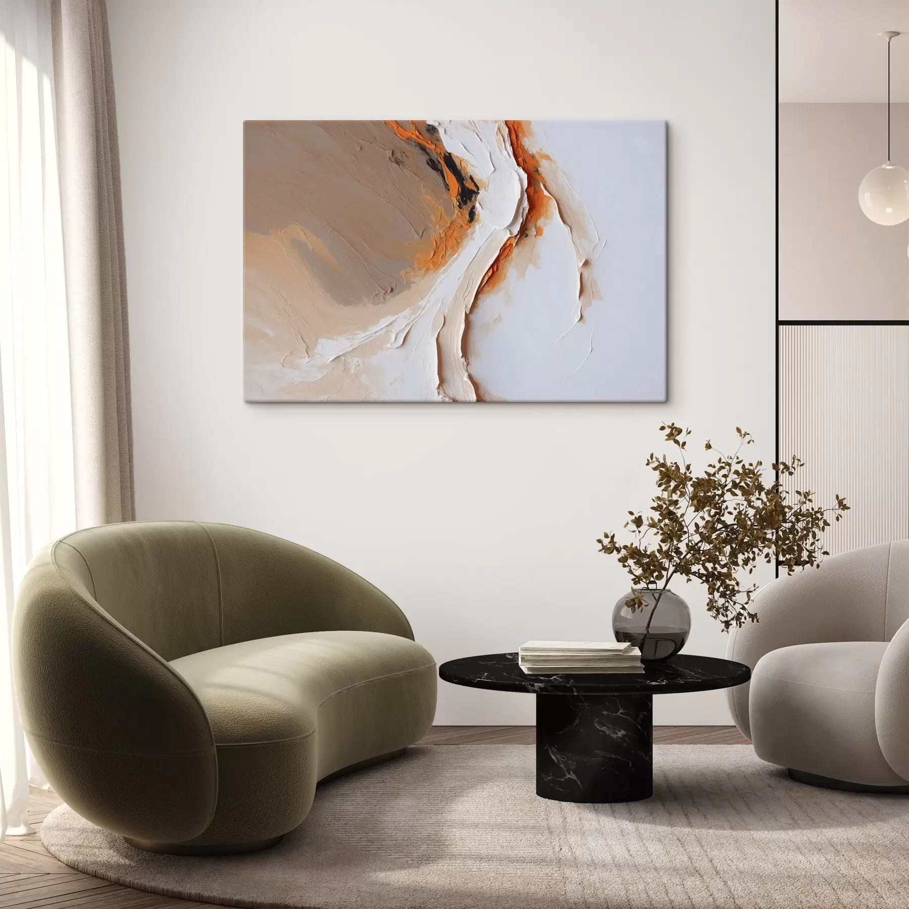 Obraz Jemný pastel s oranžovým akcentem a hladkými tahy Č. s44874