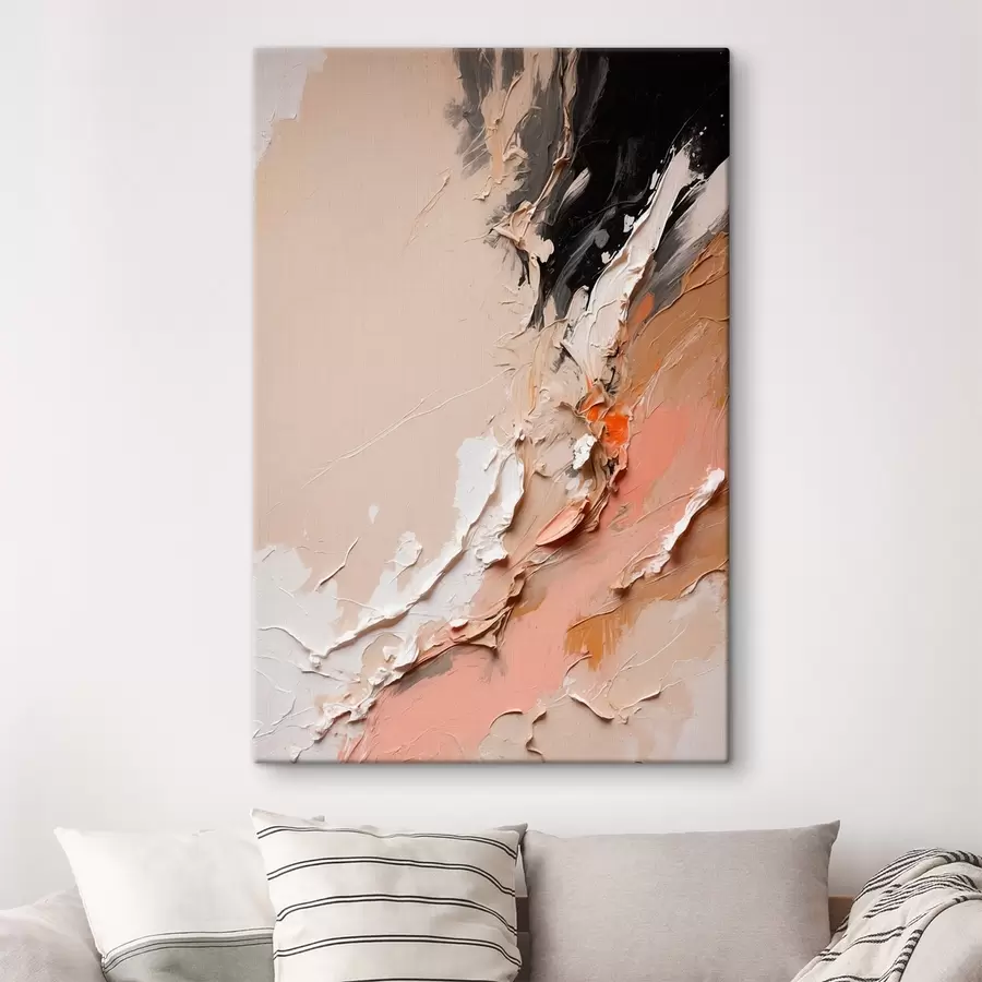 Obraz Béžová a černá abstrakce s růžovými a bílými akcenty Č. s44875