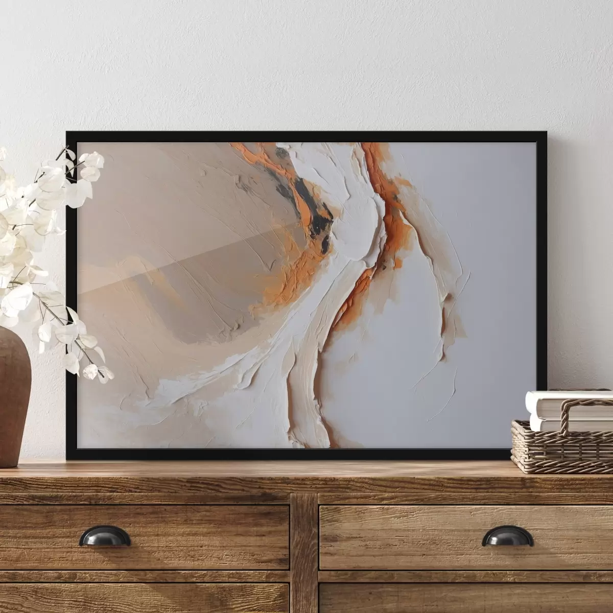 Poster Jemný pastel s oranžovým akcentem a hladkými tahy f44874