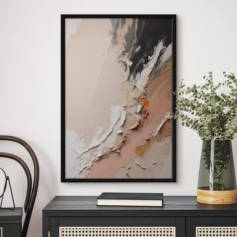 Fototapet Béžová a černá abstrakce s růžovými a bílými akcenty f44875