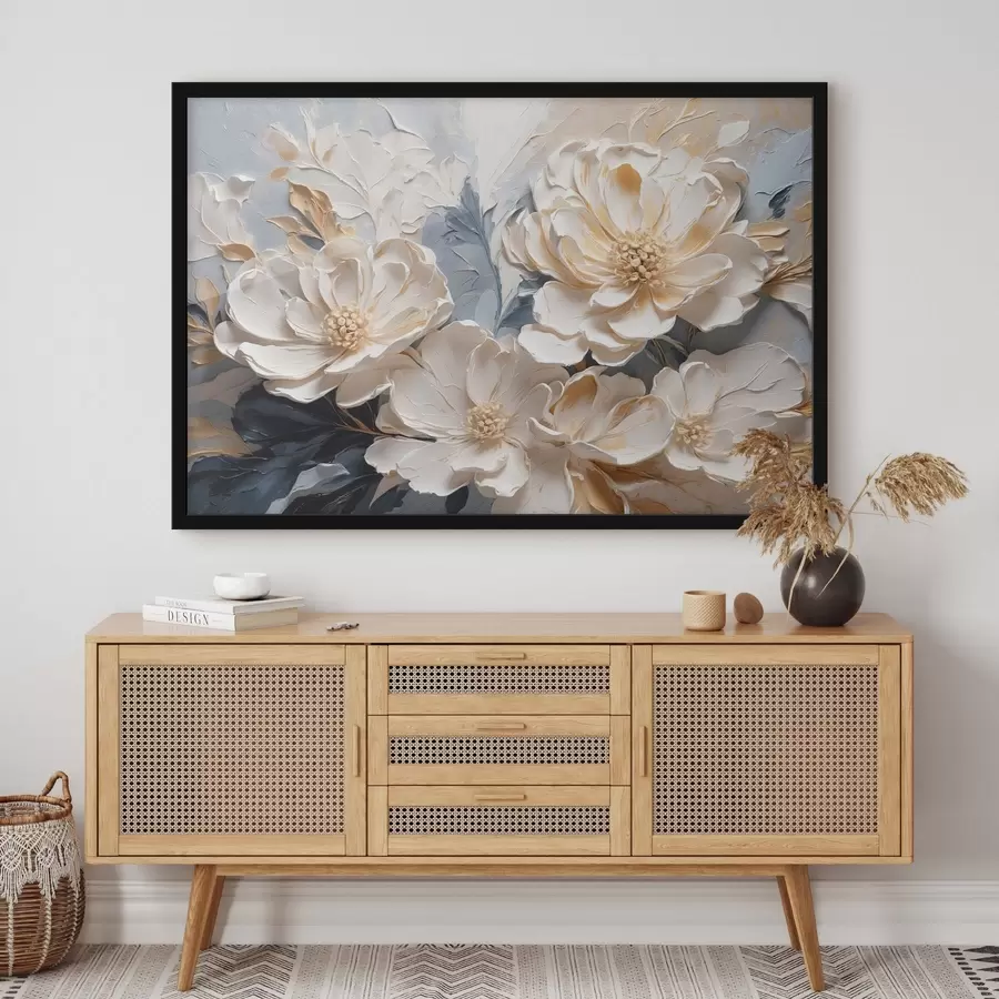 Fototapet Objemné krémové pivoňky na světle modrém pozadí f44880