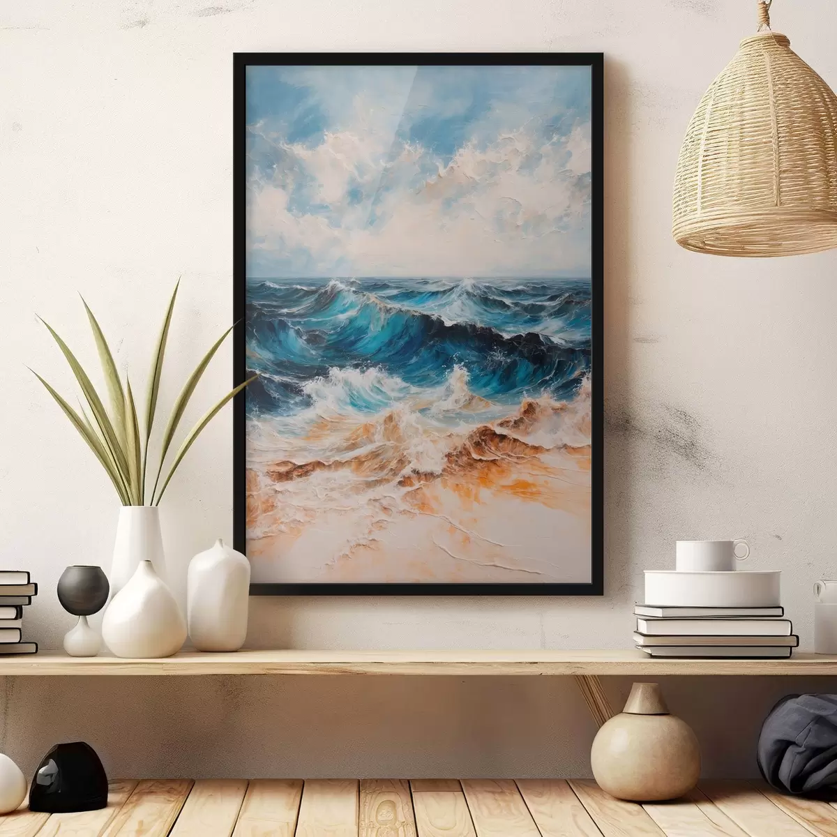 Poster Rozbouřené moře s vlnami pod jasnou oblohou f44881